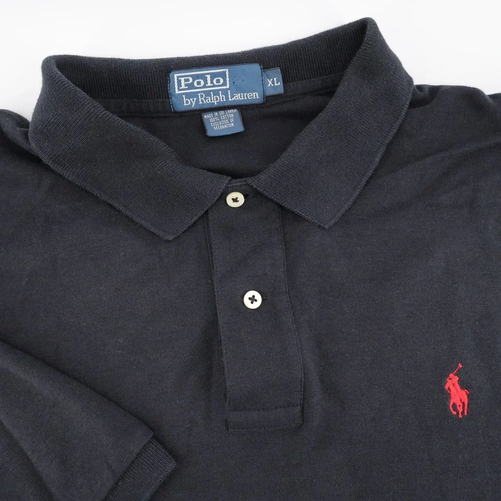Polo Ralph Lauren Embroidered Pony Polo Shirt Black Short Sleeve Mens XL‎